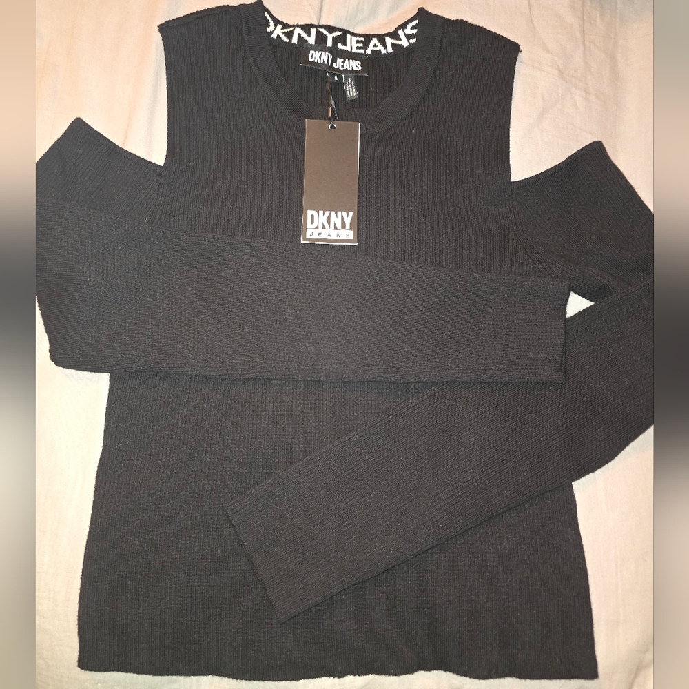 DKNY Jeans Black Cold Shoulder Sweater Women Medium